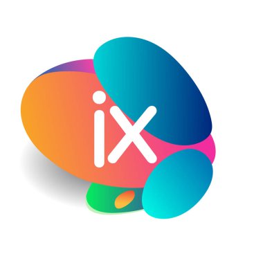 Renkli sıçrama arkaplanlı IX logosu, yaratıcı endüstri, web, iş ve şirket için harf kombinasyonu tasarımı.