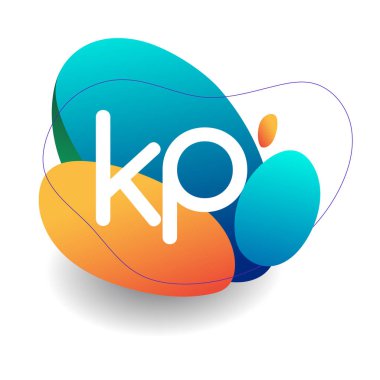 Renkli sıçrama arkaplanı olan KP logosu, yaratıcı endüstri, web, iş ve şirket için harf kombinasyonu tasarımı.