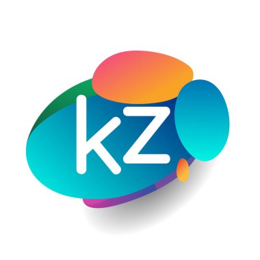 Renkli sıçrama arkaplanı olan KZ logosu, yaratıcı endüstri, web, iş ve şirket için harf kombinasyonu tasarımı.