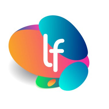 Renkli sıçrama arkaplanı olan LF logosu, yaratıcı endüstri, web, iş ve şirket için harf kombinasyonu tasarımı.