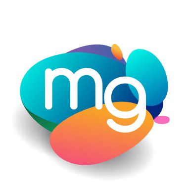 Renkli sıçrama arkaplanı olan MG logosu, yaratıcı endüstri, web, iş ve şirket için harf kombinasyonu tasarımı.
