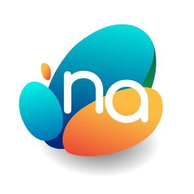 Renkli sıçrama arkaplanı olan NA harfi logosu, yaratıcı endüstri, web, iş ve şirket için harf kombinasyonu tasarımı.