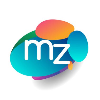 Renkli bir arka planı olan MZ logosu, yaratıcı endüstri, web, iş ve şirket için harf kombinasyonu tasarımı.