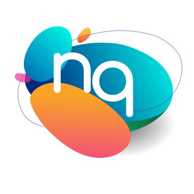 Renkli sıçrama arkaplanı olan NQ harfi logosu, yaratıcı endüstri, web, iş ve şirket için harf kombinasyonu tasarımı.