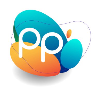 Renkli sıçrama arkaplanı olan PP logosu, yaratıcı endüstri, web, iş ve şirket için harf kombinasyonu tasarımı.