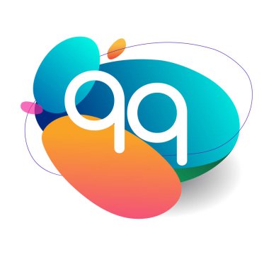 Renkli sıçrama arkaplanı olan QQ harfi logosu, yaratıcı endüstri, web, iş ve şirket için harf kombinasyonu tasarımı.