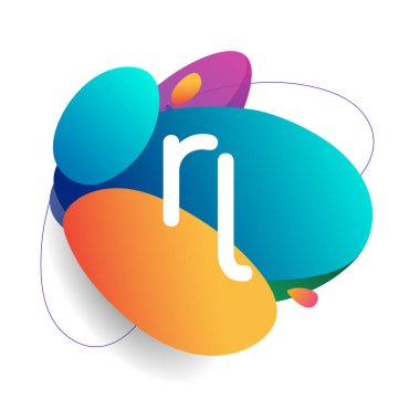 Renkli sıçrama arkaplanı olan harf RL logosu, yaratıcı endüstri, web, iş ve şirket için harf kombinasyonu tasarımı.