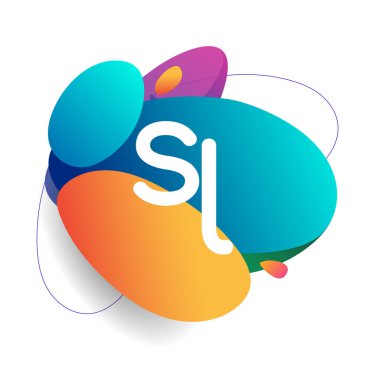 Renkli sıçrama arkaplanı olan SL logosu, yaratıcı endüstri, web, iş ve şirket için harf kombinasyonu tasarımı.