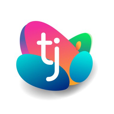Renkli arkaplanı olan TJ harfi logosu, yaratıcı endüstri, web, iş ve şirket için harf kombinasyonu tasarımı.