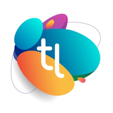 Renkli sıçrama arkaplanı olan harf TL logosu, yaratıcı endüstri, web, iş ve şirket için harf kombinasyonu tasarımı.
