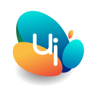 Renkli sıçrama arkaplanı olan UI harfi logosu, yaratıcı endüstri, web, iş ve şirket için harf kombinasyonu tasarımı.