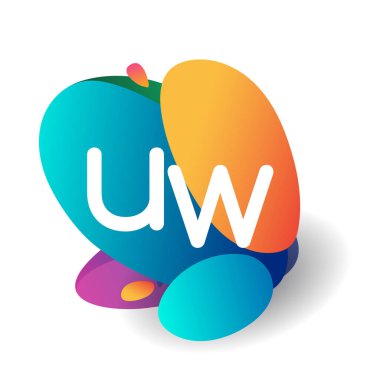 Renkli arkaplanı olan UW harfi logosu, yaratıcı endüstri, web, iş ve şirket için harf kombinasyonu tasarımı.