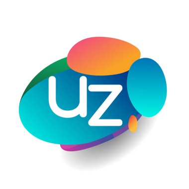 Renkli sıçrama arkaplanı olan UZ logosu, yaratıcı endüstri, web, iş ve şirket için harf kombinasyonu tasarımı.