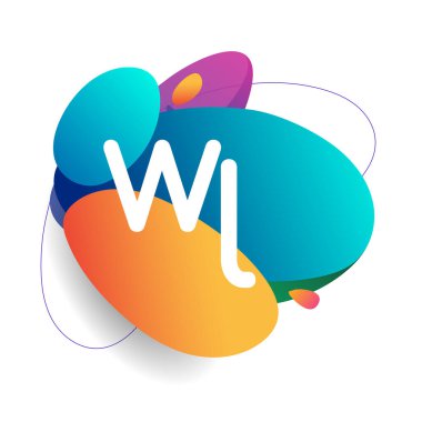 Renkli sıçrama arkaplanlı WL logosu, yaratıcı endüstri, web, iş ve şirket için harf kombinasyonu tasarımı.