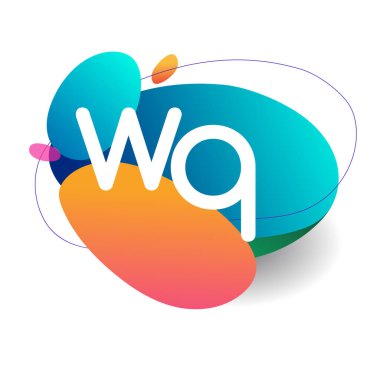 Renkli sıçrama arkaplanı olan WQ logosu, yaratıcı endüstri, web, iş ve şirket için harf kombinasyonu tasarımı.