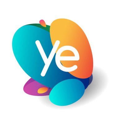 Renkli arkaplanı olan YE logosu, yaratıcı endüstri, web, iş ve şirket için harf kombinasyonu tasarımı.
