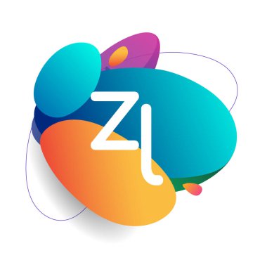 Renkli sıçrama arkaplanı olan ZL logosu, yaratıcı endüstri, web, iş ve şirket için harf kombinasyonu tasarımı.