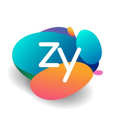 Renkli sıçrama arkaplanlı ZY logosu, yaratıcı endüstri, web, iş ve şirket için harf kombinasyonu tasarımı.