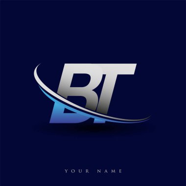İlk harf BT logotype şirketinin adı mavi ve gri renkli desenli. iş ve şirket kimliği için vektör logosu.