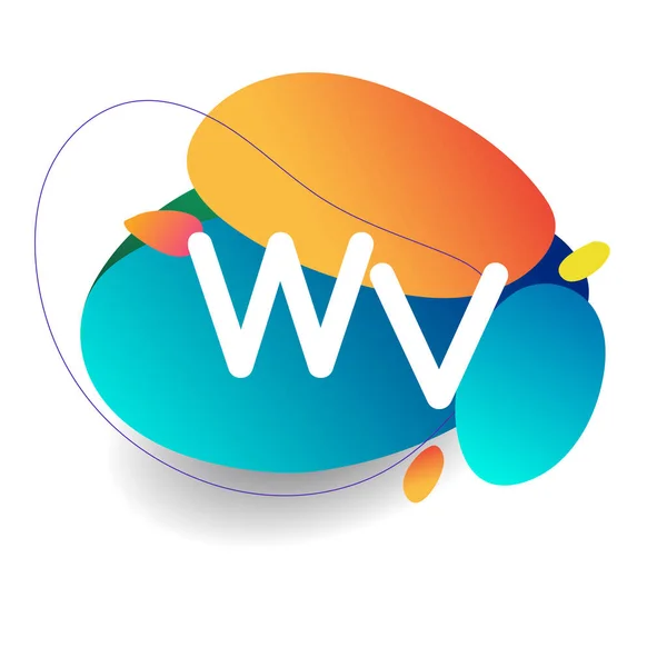 カラフルなスプラッシュ背景を持つレターWvロゴ クリエイティブ産業のための文字の組み合わせのロゴデザイン ウェブ ビジネスと会社 — ストックベクタ