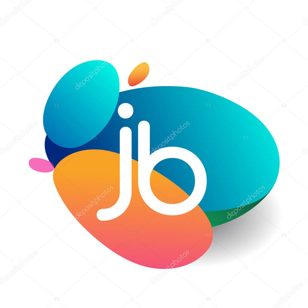 Letter JB logo with colorful splash background, letter combination logo design for creative industry, web, business and company.