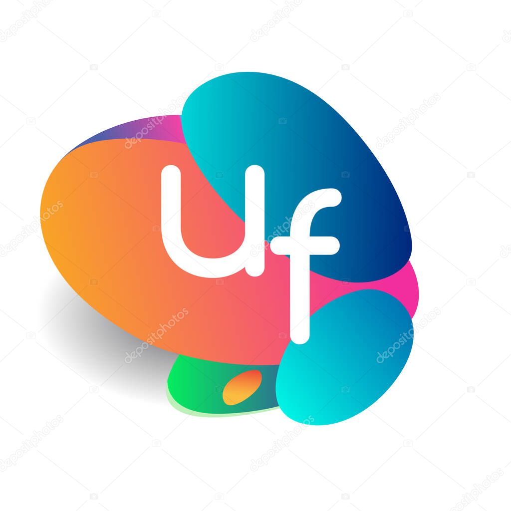 Letter UF logo with colorful splash background, letter combination logo design for creative industry, web, business and company.