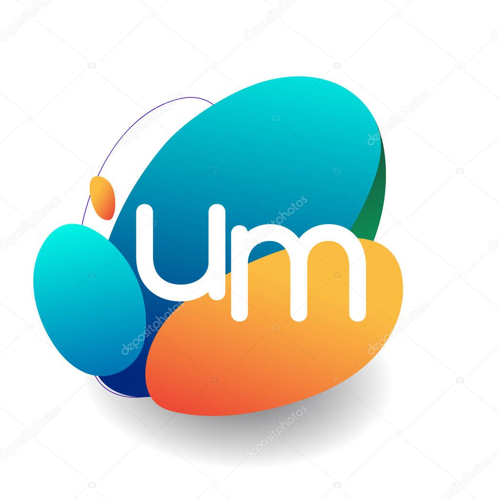 Letter UM logo with colorful splash background, letter combination logo design for creative industry, web, business and company.