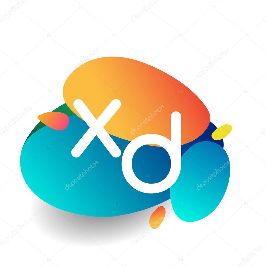 Letter XD logo with colorful splash background, letter combination logo design for creative industry, web, business and company.