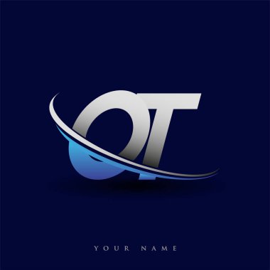 İlk harfi OT logotype şirketi. Renkli mavi ve gri çizim. iş ve şirket kimliği için vektör logosu.