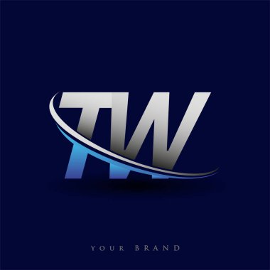 İlk harfi TW logotype şirketinin adı mavi ve gri renkli desenli. iş ve şirket kimliği için vektör logosu.