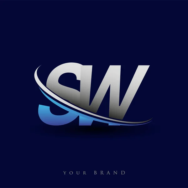 首字母Sw标志型公司名称彩色蓝色和灰色Swoosh设计 企业和公司标识的矢量标识 — 图库矢量图片