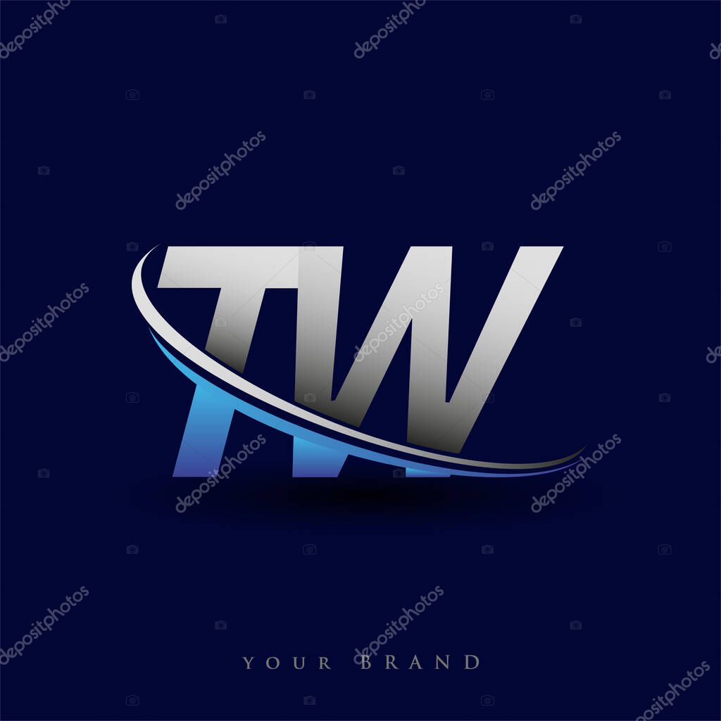 Initial letter TW logotype company name colored blue and grey swoosh design. vector logo for business and company identity.