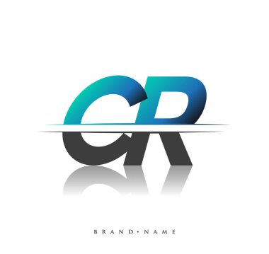 CR ilk logo şirketi adı siyah-mavi, Basit ve Modern Logo Tasarımı.