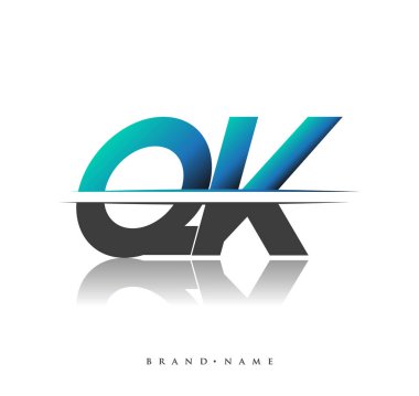 QK ilk logo şirketi adı siyah-mavi, Basit ve Modern Logo Tasarımı.