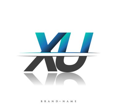 XU ilk logo şirketi adı siyah-mavi, Basit ve Modern Logo Tasarımı.