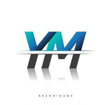 YM ilk logo şirketi adı siyah-mavi, Basit ve Modern Logo Tasarımı.