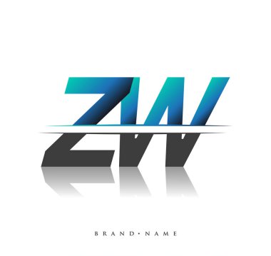 ZW ilk logo şirketi adı siyah-mavi, Basit ve Modern Logo Tasarımı.