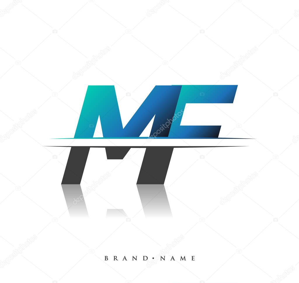 MF initial logo company name colored black and blue, Simple and Modern Logo Design.