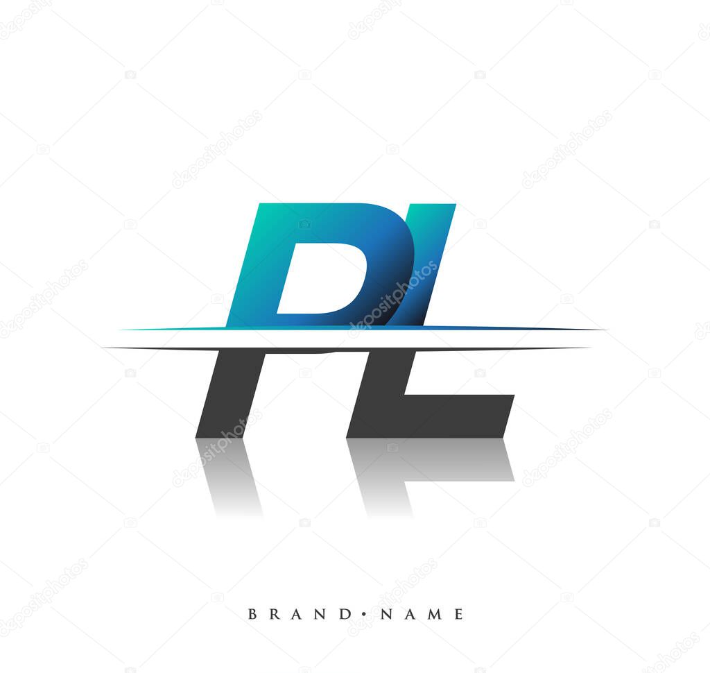 PL initial logo company name colored black and blue, Simple and Modern Logo Design.