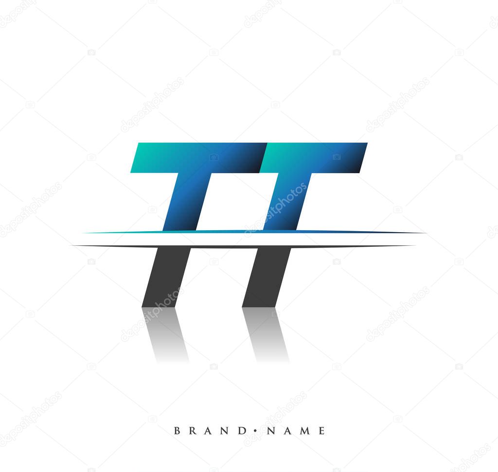 TT initial logo company name colored black and blue, Simple and Modern Logo Design.