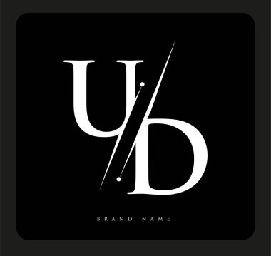 Şirketin adı olan siyah-beyaz renk ve / renk tasarımı için UD harfleri. İş ve şirket kimliği için vektör logosu.