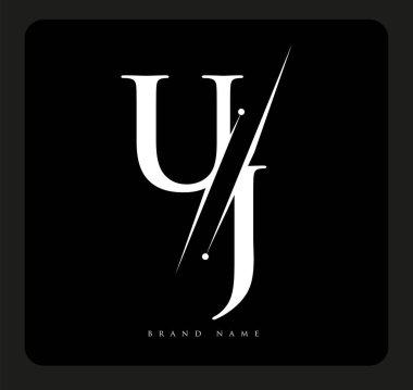 Şirketin adı olan siyah-beyaz renk ve / renk tasarımı için UJ harfleri. İş ve şirket kimliği için vektör logosu.