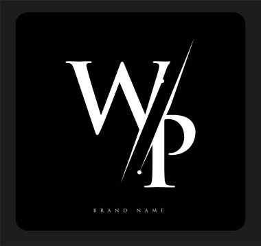 Şirketin adı olan siyah-beyaz renk ve / renk tasarımı için ilk logo harfleri WP. İş ve şirket kimliği için vektör logosu.