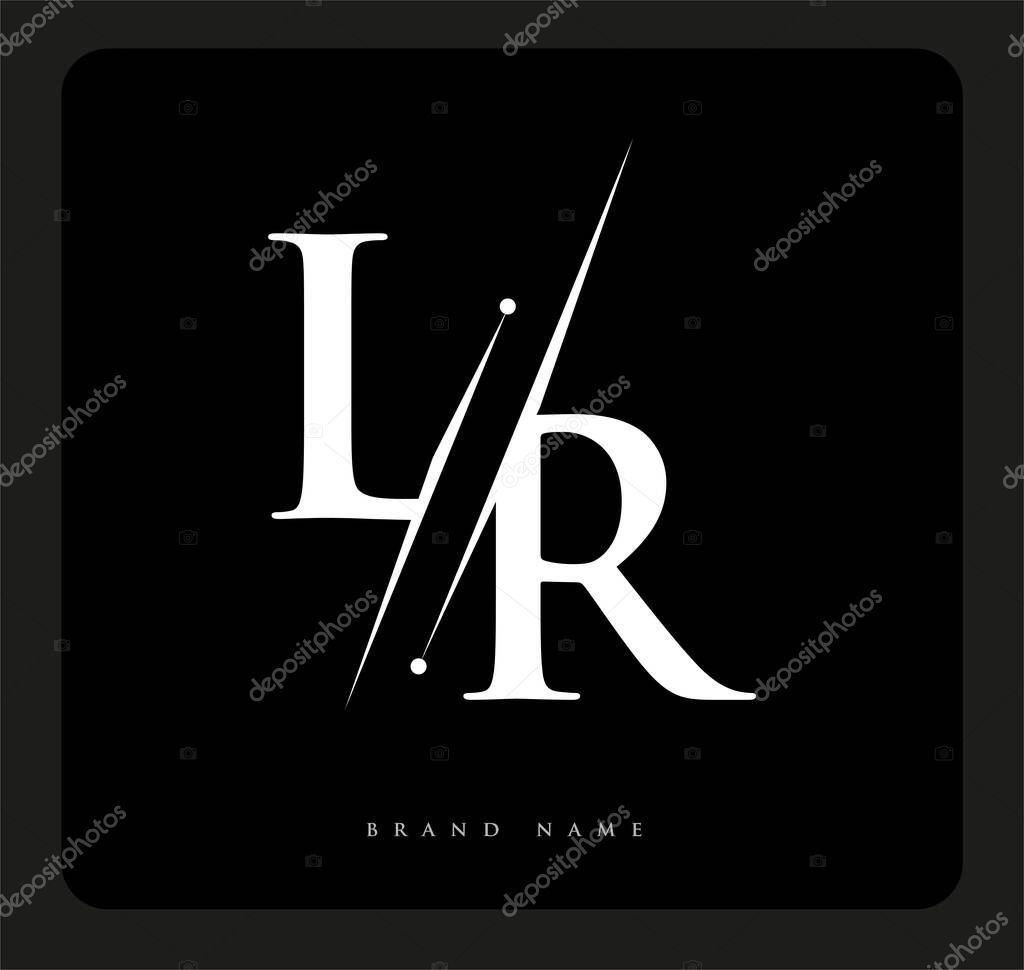 Initial logo letter LR for company name black and white color and slash design. vector logotype for business and company identity.