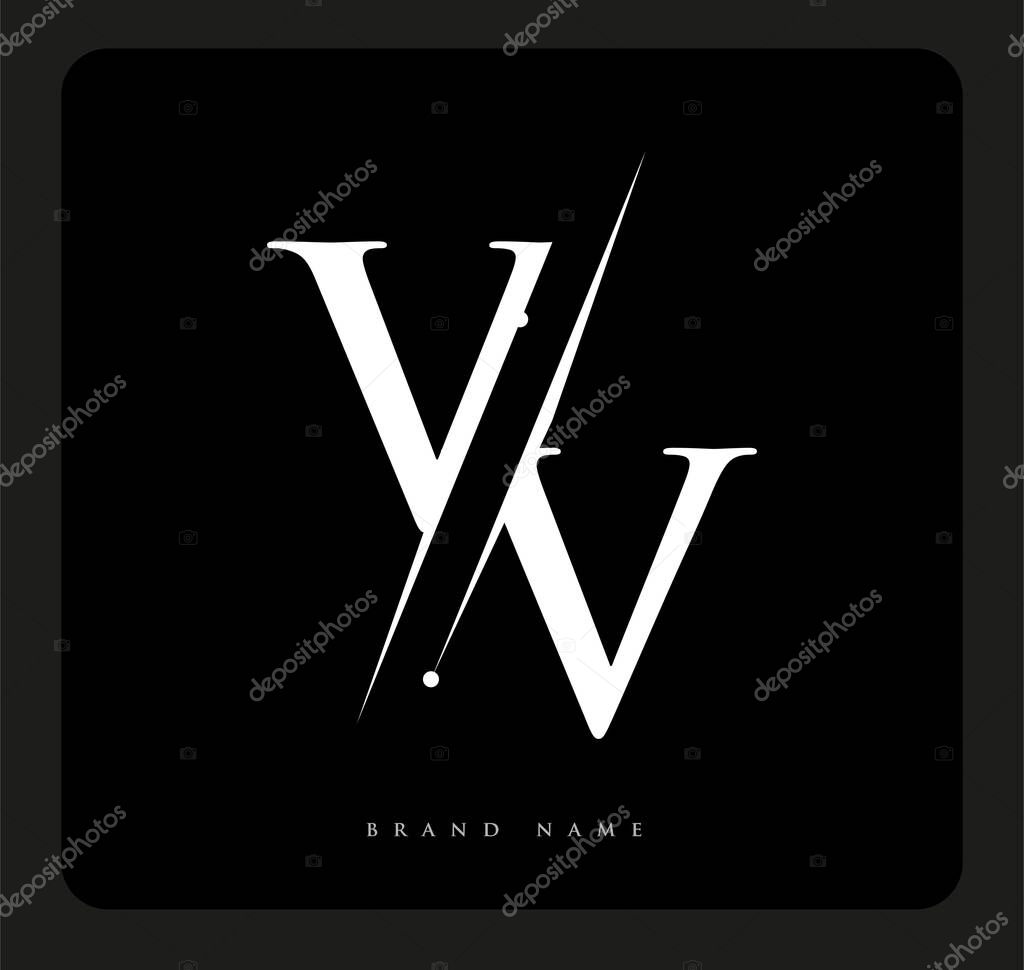 Initial logo letter VV for company name black and white color and slash design. vector logotype for business and company identity.