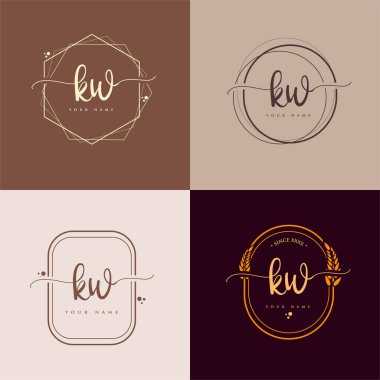 KW İlk el yazısı logo vektörü ayarları. El yazısı. Logo markası, kadın ve lüks logo tasarımı..