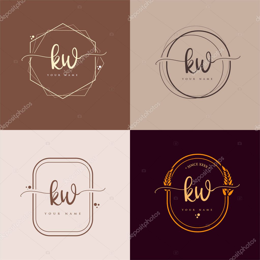 KW Initial handwriting logo vector sets. Hand lettering Initials logo branding, Feminine and luxury logo design.