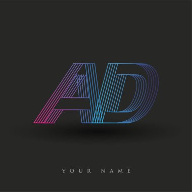 İlk harf logosu AD renkli mavi ve morumsu çizgili kompozisyon, şirket veya şirket kimliğiniz için vektör logo tasarım şablonu unsurları.