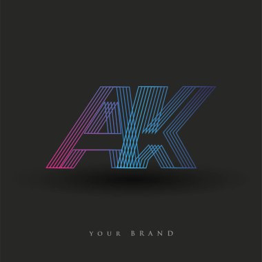 İlk harf logosu AK renkli mavi ve morumsu çizgili kompozisyon, şirket veya şirket kimliğiniz için vektör logo tasarım şablonu unsurları.