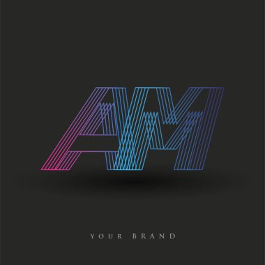 İlk harf logosu AM çizgili kompozisyona sahip mavi ve morumsu renkler, şirketiniz veya şirket kimliğiniz için vektör logo şablonu unsurları.